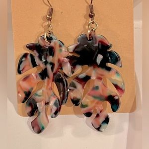 Multi color palm leaf resin earrings